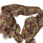 Maison Scotch  Scarf Wrap Womens Brown Red Abstract Art Fringe Woven Sheer 67x80 Photo 0