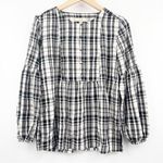 Loft  ANN TAYLOR Top Peplum Plaid Blouson Henley B&W Business Casual Size Small Photo 0