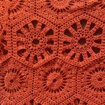 Burnt Orange Crochet Sweater Top Cropped Short Sleeve Rust Size Medium Boho Photo 2