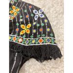 ZARA Black Embroidered Cap Sleeve Fringe Semi Sheer Metallic Thread Top Blouse S Photo 3