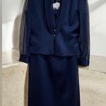Patra vintage Elegant Navy Blue Skirt Suit with Sheer Sleeves size 12 Photo 0