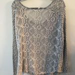 Free People Sweater Pullover Loose Open Knit Crochet Lace Back Blue Gray Small Photo 1