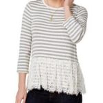 Maison Jules Striped Lace-Peplum Embellished Tee Photo 0