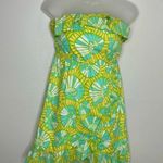 Lilly Pulitzer  Strapless Summer Dress Blue Yellow Ruffled Hems size small Photo 0