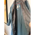 Vintage FLEET STREET Blue Button Up Gingham Accents Long Trench Rain Coat sz 12 Photo 2