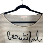 Maronie Cream Oatmeal Striped Long Sleeve Lightweight Cropped Top Women Sz L Size L Photo 4