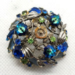 Vintage Blue, Green, & Silver Floral Brooch Green Photo 0