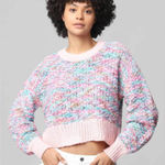 Jessica Simpson XS Cropped Sweater Chunky Knit Pastel Pink Multicolor Rainbow Photo 0