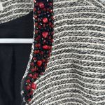 Chico's Black and White Striped Jacket Red beaded Accents open front L 12 office Photo 2