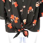 Lush Clothing Lush Krisantha Tie Front Short Sleeve Blouse Black Floral Size Small NWT Photo 3