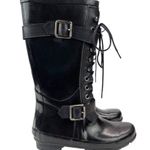 BCBGMAXAZRIA Women's Black Willis Lace Up Rubber Boots Leather Straps Size 6 Photo 1