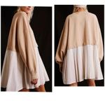 Free People  Sweatshirt Dress Top L Cream White Pleated Skirt Layered Oversized Photo 7