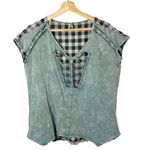 Gimmicks by BKE Laser Cut Blue Plaid Short Sleeve Blouse S Photo 0
