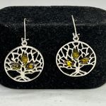 Tree Of Life Sterling Silver & Green Baltic Amber Drop Earrings Photo 5
