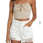 BP NWT . Tie Detail Crop Camisole In Ivory- Beige Picnic Check xl Photo 0