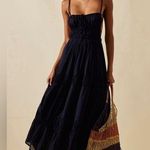 Free People NEW  Taking Sides Tiered Cotton Maxi summer Dress Black sz L Photo 0