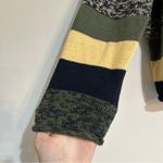 Vintage Green Yellow Striped Leaf Embroidered Knit Zip Up Cardigan Sweater XL Blue Photo 3