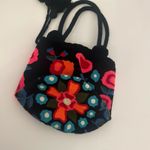 Black Wayuu Colombia Mochila Fuzzy Floral Bucket Bag Pom Poms (b38) Photo 3