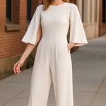 Calvin Klein NWOT Pleated Waist Cape Jumpsuit White Photo 0