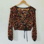 Urban Outfitters Floral Wrap Blouse Orange Yellow Blossom Tie V Neck Crop Top Photo 7