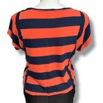 Aeropostale  Womens Striped T Shirt Top Short Sleeve Orange Navy Blue Large Photo 2