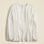 Cream Long Sleeve Ruched Blouse with Mandarin Collar White Size XL Photo 0