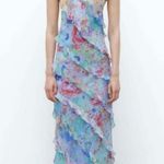 ZARA  ruffle printed halter midi Dress NEW Photo 5