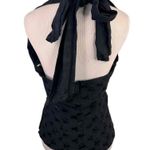 Chaiken Dark Navy Short Puff Sleeves Patterned Casino Wrap Halter Top Size 6 Blue Photo 4