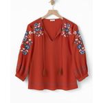 Garnet Hill ✨ Embroidered-Yoke Bishop-Sleeve Sz Small Blouse✨ Photo 3