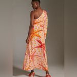 Farm Rio $248 One Shoulder Star Fish Orange Midi Dress Resort Beach Vacation Photo 1