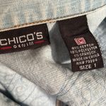 Chico's Chico’s Denim Stretch Jean Jacket Sz 1/M Embroidered Rhinestone Bling Button Up Photo 5