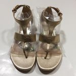 Coach Vienna Gold Pebble Leather T-Strap Wedge Sandal Photo 0