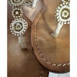 MYSTIQUE White Gold Beaded Pearl Boho Leather Thong Sandals Flip Flop Sz 8 Photo 6