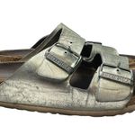 Birkenstock Arizona Soft Footbed Women Sz 37 Leather Metallic Silver Sandals 125 Photo 1