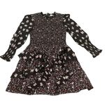 Rebecca Taylor  Ruffled Long Sleeve Silk Smocked High Neck Black Floral Dress Photo 6