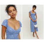 Reformation 💕💕 Baxley Dress ~ Sweetheart Neckline Eve Blue Floral Print 10 NWT Photo 2