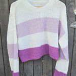 Moon & Maddison Moon & Madison Striped Purple and White Women's Sweater Photo 0