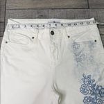 Black Daisy  Kate Straight Leg White Jeans with Blue Floral Pattern Photo 4