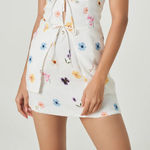 SUMMER AWAY Lenora Pressed Flower‎ Linen Mini Skirt NWT Small White Photo 0