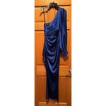 Mac Duggal Ileena  One Shoulder Long Sleeve Sapphire Blue Maxi Dress Formal Gown Photo 6