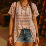 American Rag Vintage  Cie Boho Floral Handkerchief Hem Tunic Top White Pink Sz 0X Photo 0