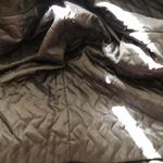 1970s Vintage Gothic Whimsygoth Black leather & suede full length long trench coat jacket belted long sleeve button front Fully lined puffer material interior Size M Photo 6