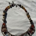 Vintage Amber & Glass Faceted Bead and Porcelain Flower Boho Necklace 21 inches Brown Photo 12