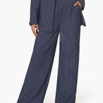 Danielle Bernstein  WeWoreWhat Pleated Trouser Pin Stripe High Rise Navy Photo 0
