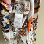 LOFT ANN TAYLOR 100% LINEN DOUBLE V NECK WOMENS SIZE XS FLORAL PRINT SHORT SLV White Photo 2