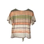 Truself PInk Green White Striped Short Sleeve Front Knot Blouse Women Sz S Photo 1