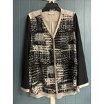 DKNYC Black Beige Long Sleeve Semi Sheer Blouse Shirt Size L Long Sleeve Button Photo 1