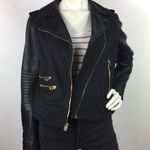 True Religion  Moto Asymmetrical Jacket Leather Sleeves Small Black Photo 4
