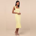 Lulus  Women’s Bimini Light Yellow Swiss Dot Tie-Strap Midi Dress Size XL NWT Photo 12