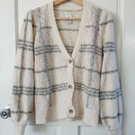 Joie  Plaid Button Up V-Neck Cardigan Sweater Cream Gray Size S Photo 0